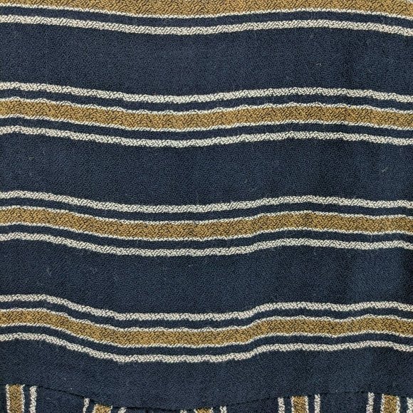 BP Nordstrom Button Front Blouse S Navy Mustard Striped Long Sleeve Patch Pocket - Picture 11 of 14